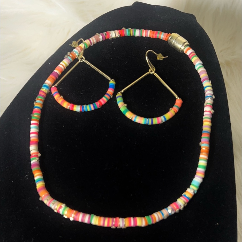 Kendra Scott Multicolor Heishi Bead Necklace and Hoop Earrings Set